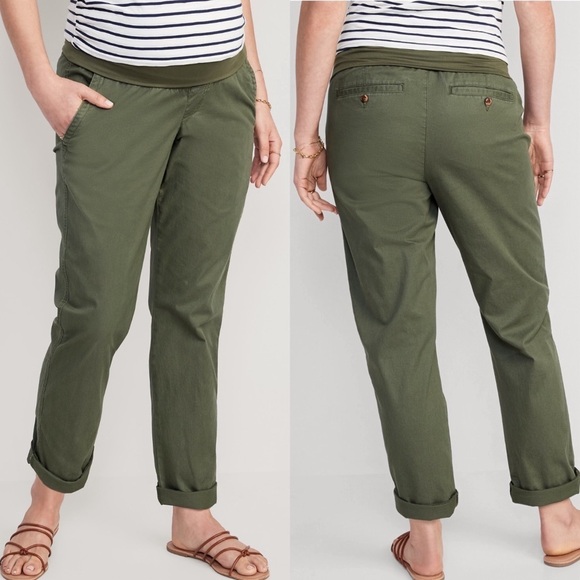 NWT Old Navy Maternity Rollover Waist Chino Utility Pants in Olive Green - Picture 1 of 7